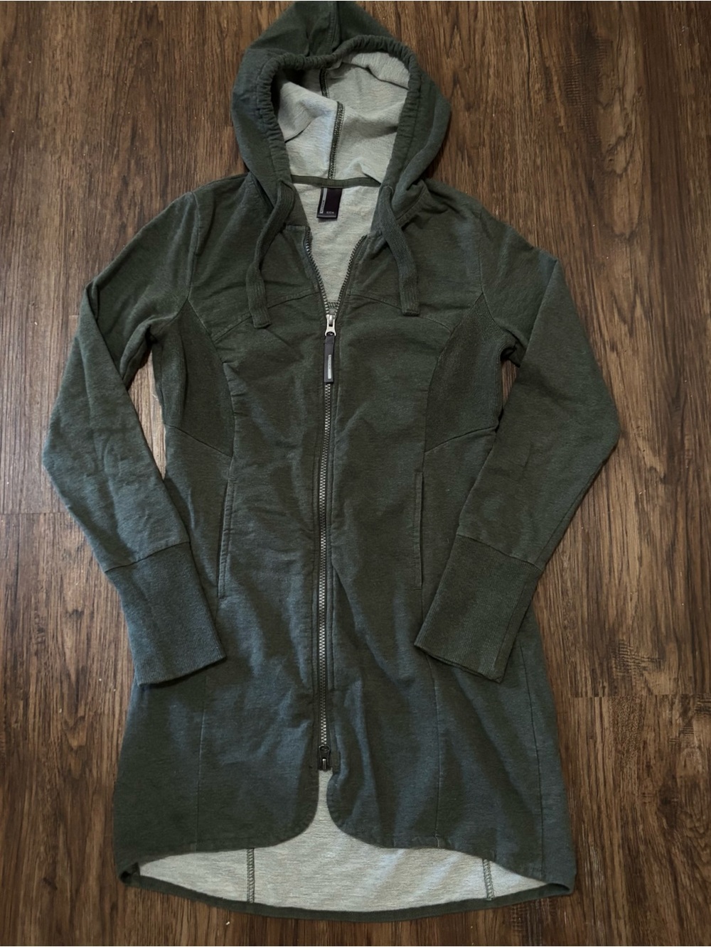 Mondetta Forest Green Long Hooded Full Zip Jacket Hoodie Size S Stretch